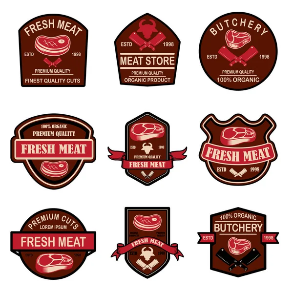Uppsättning Färskt Kött Etiketter Design Element För Logotyp Etikett Emblem — Stock vektor