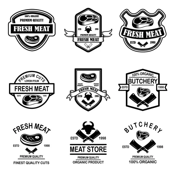 Set Meat Store Butchery Emblems Design Element Logo Label Sign — Stock Vector