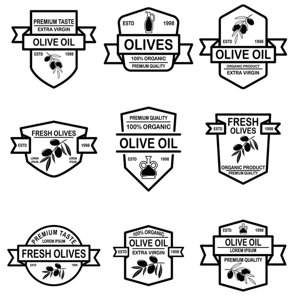 Set Vintage Olijfolie Etiketten Ontwerpelement Voor Logo Etiket Teken Badge — Stockvector