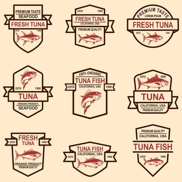Uppsättning Tonfisk Etiketter Design Element För Logotyp Etikett Emblem Sign — Stock vektor
