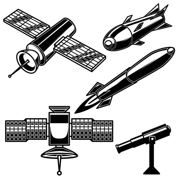 Conjunto Iconos Cohetes Espaciales Sobre Fondo Blanco Elemento Diseño Para — Archivo Imágenes Vectoriales