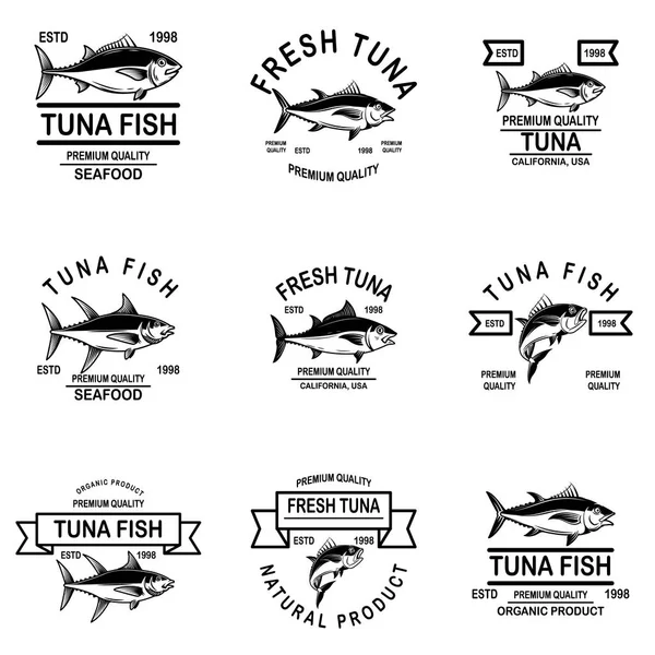 Set Label Ikan Tuna Unsur Desain Untuk Logo Label Lambang - Stok Vektor