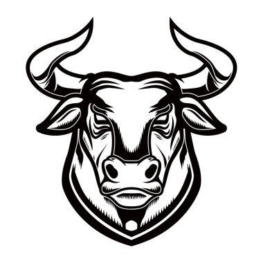 Stil oyma içinde baş boğa. Tasarım öğesi logosu, etiket, arma, işaret, poster için. Vektör görüntü