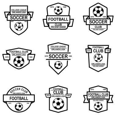 Futbol, futbol Amblemler kümesi. Tasarım öğesi logosu, etiket, işaret, poster, t gömlek için. Vektör çizim
