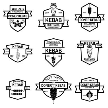 Vintage Döner Kebap etiket kümesi. Tasarım öğesi için logo, etiket, arma, işaret, rozet. Vektör çizim