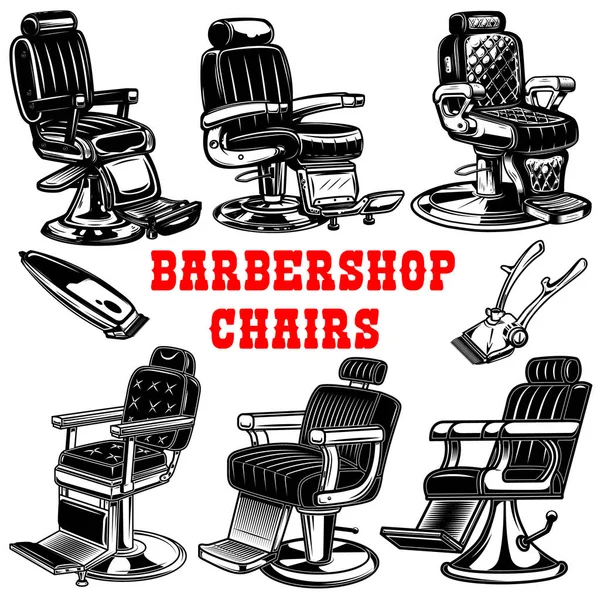 Set Barber Shop Chair Illustrations Design Element Logo Label Emblem — Stock Vector