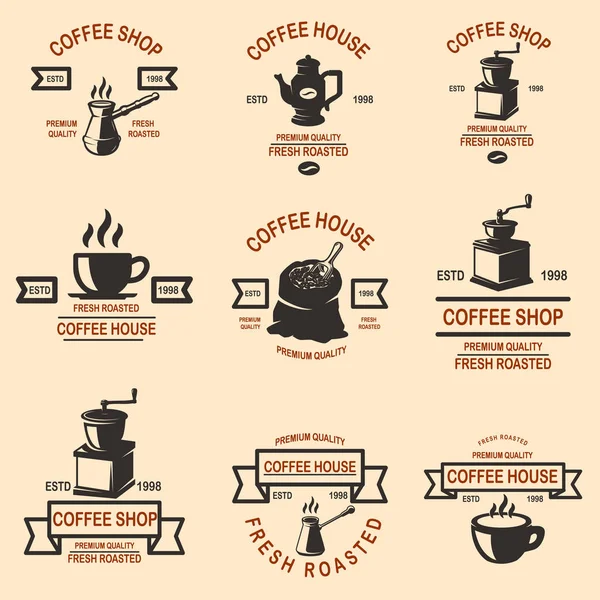 Set Coffee Shop Emblems Design Elements Logo Label Sign Badge — Stock Vector