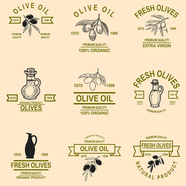 Set Olive Oil Emblems Design Element Logo Label Sign Poster Stock Vector