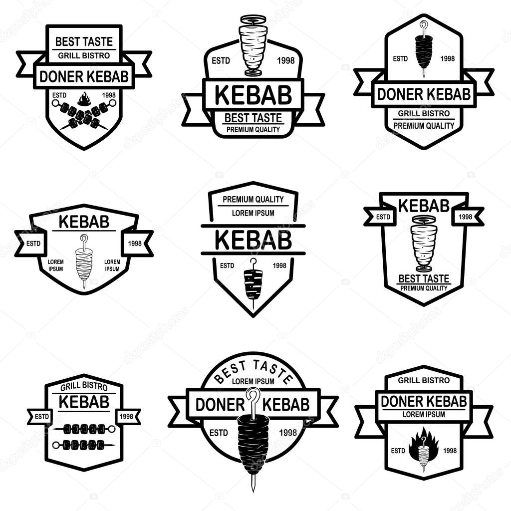 Set of vintage doner kebab labels. Design element for logo, label, emblem, sign, badge. Vector illustration