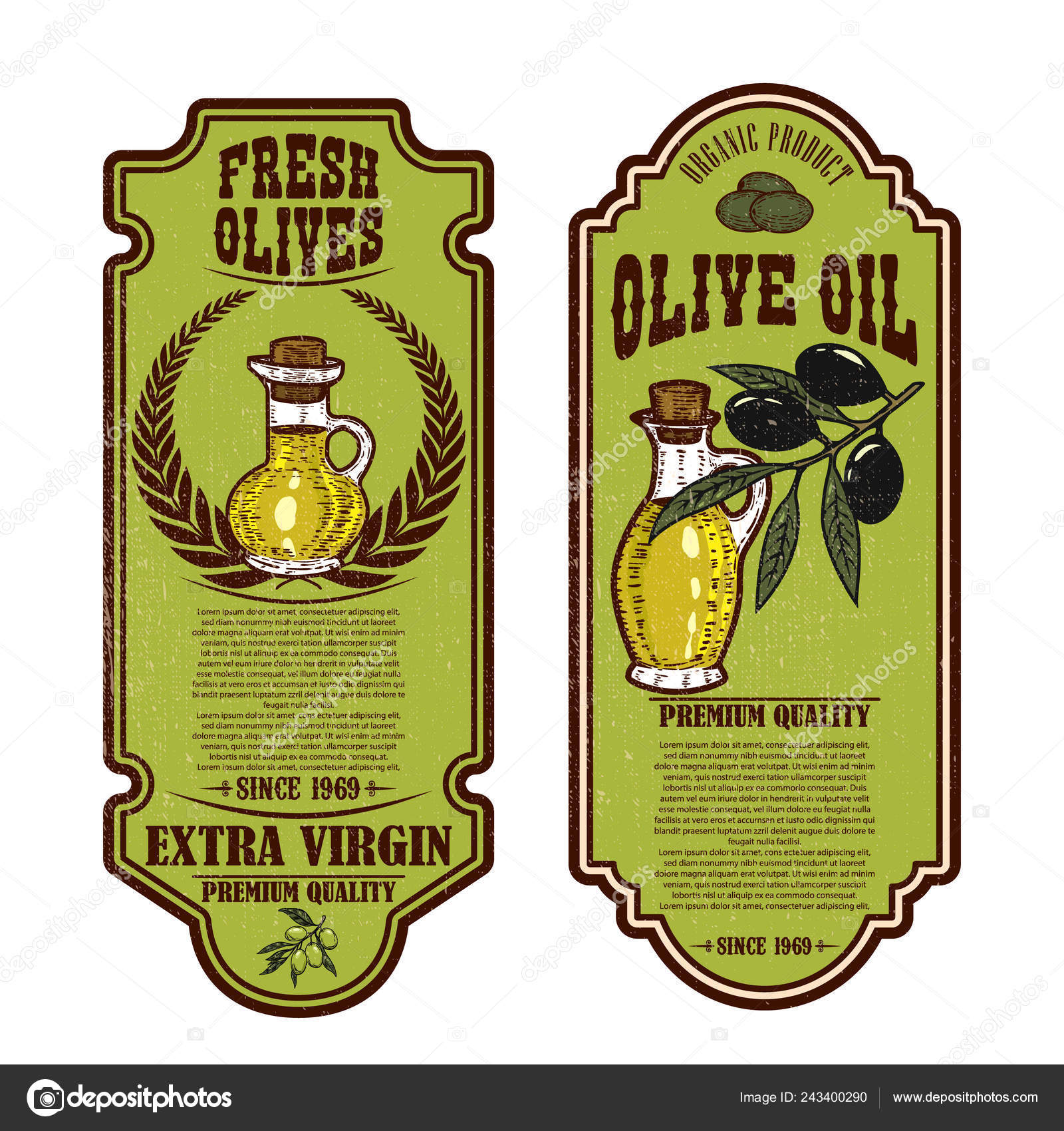 Set Vintage Olive Oil Flyer Templates Design Element Logo Label Stock