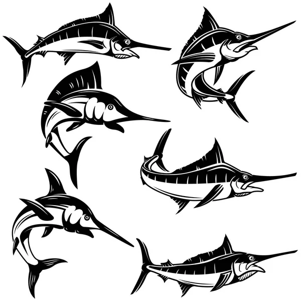 Uppsättning Marlin Svärdfisk Illustrationer Designelement För Logotyp Etikett Emblem Tecken — Stock vektor