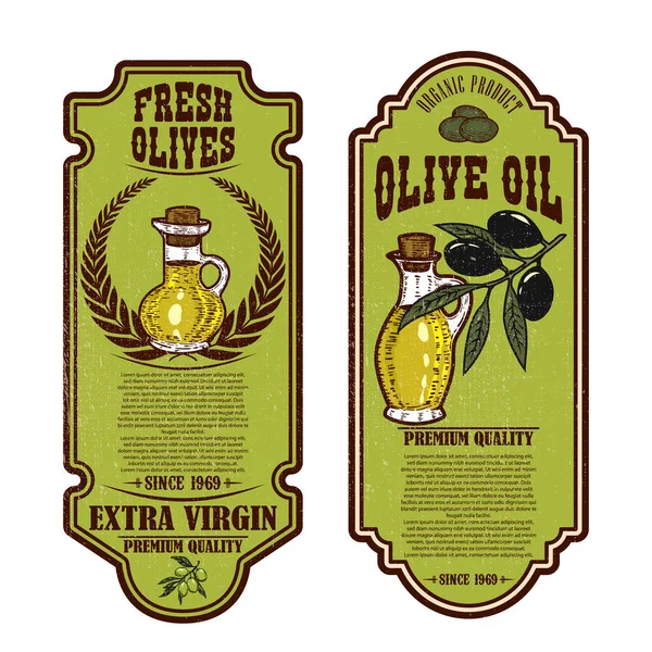 Set Vintage Olijfolie Flyer Sjablonen Ontwerpelement Voor Logo Etiket Symbool — Stockvector