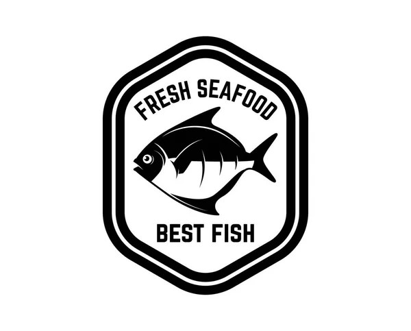 Pesce Fresco Modello Etichetta Con Pesce Elemento Design Logo Etichetta — Vettoriale Stock