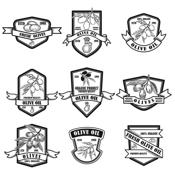 Набір Старовинних Етикетки Оливковою Олією Елемент Дизайну Логотипу Етикетки Знака — стоковий вектор