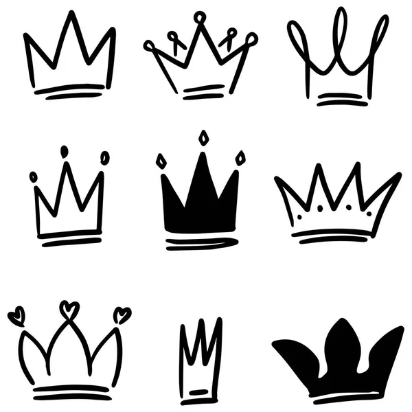 Set of crown illustrations in sketching style. Corona symbols. Tiara icons. — Stock Vector
