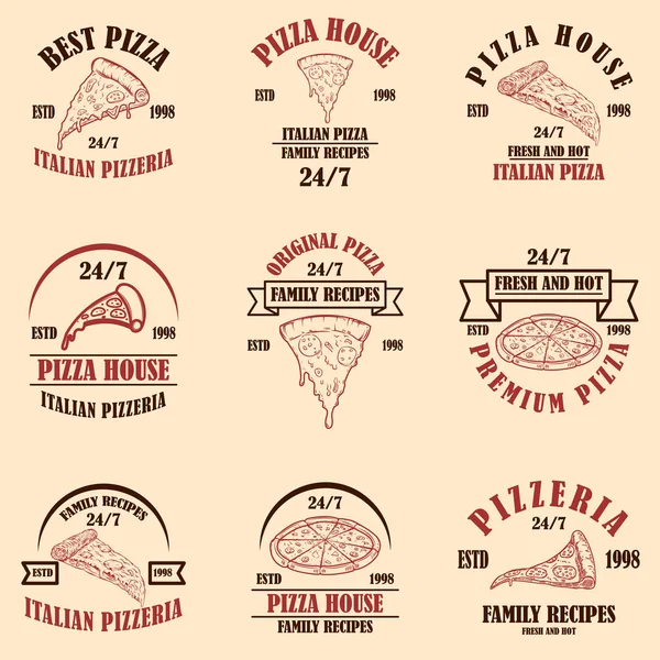 Ensemble de pizzeria, emblèmes de pizzeria. Élément de design pour affiche, logo, étiquette, signe . — Image vectorielle