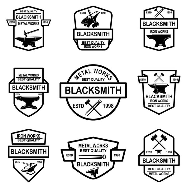 Set of blacksmith emblems. Design element for logo, label, sign, poster, t shirt. 