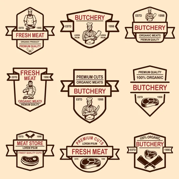 Conjunto de etiquetas de tienda de carne. Elemento de diseño para logotipo, etiqueta, emblema, signo, insignia . — Vector de stock