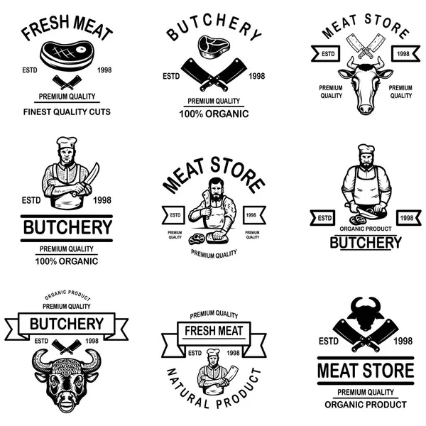 Conjunto de rótulos de lojas de carne. Elemento de design para logotipo, etiqueta, emblema, sinal, crachá . — Vetor de Stock