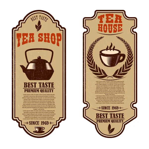 Vintage Tea Shop Flyer-Vorlagen. Gestaltungselemente für Logo, Etikett, Schild, Abzeichen. — Stockvektor