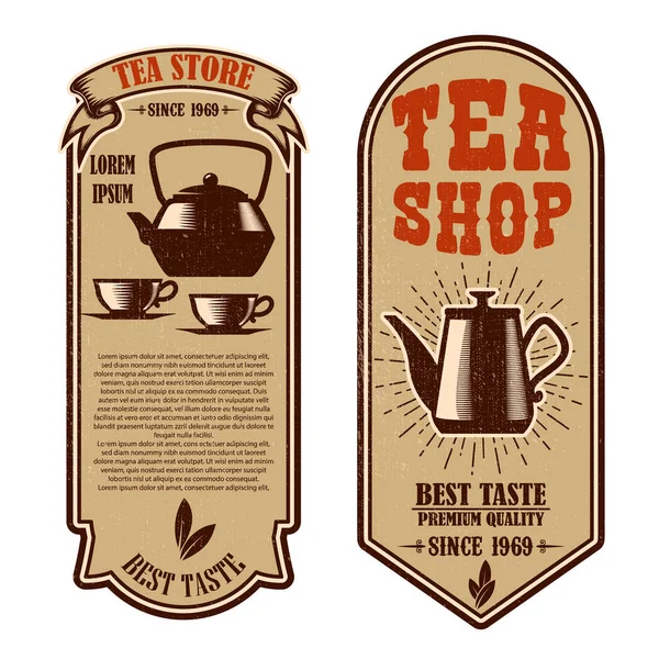 Plantillas de folleto de la tienda de té vintage. Elementos de diseño para logotipo, etiqueta, signo, insignia . — Vector de stock
