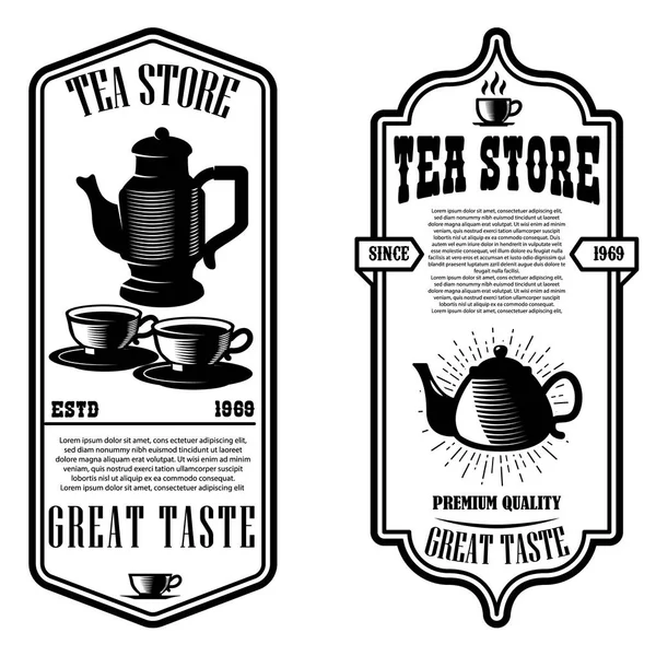 Plantillas de folleto de la tienda de té vintage. Elementos de diseño para logotipo, etiqueta, signo, insignia . — Vector de stock