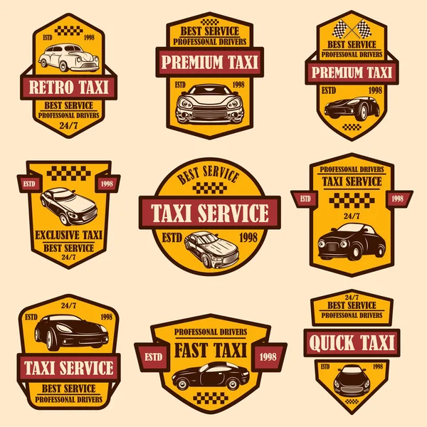 Conjunto de emblemas de serviço de táxi. Elemento de design para logotipo, rótulo, sinal, cartaz, cartão . — Vetor de Stock
