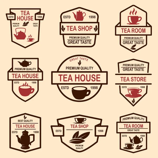Conjunto de etiquetas de casa de té. Elemento de diseño para logo, emblema, signo, cartel . — Vector de stock