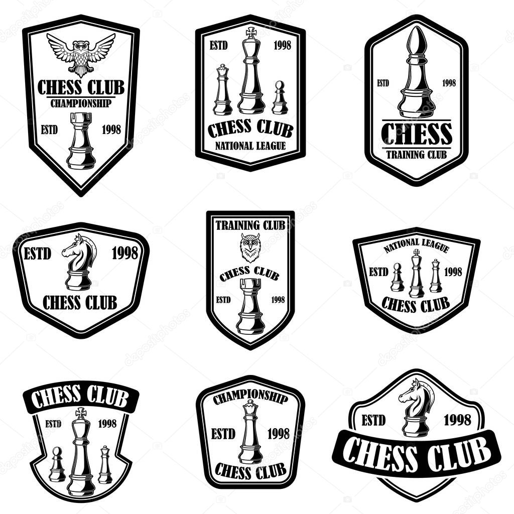 Set of chess club emblems. Design element for poster, logo, label, sign. Vector illustration