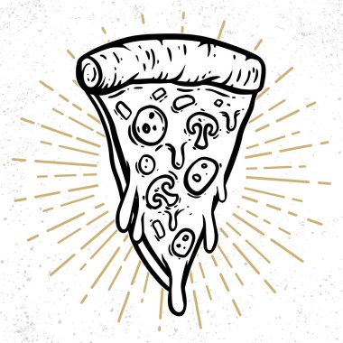 Pizza 'nın el çizimi çizimi. Poster, imza ve tişört için tasarım ögesi.