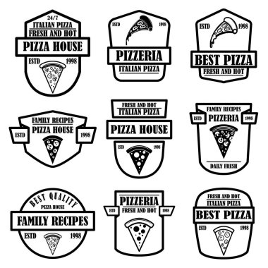 Pizza evi seti, pizzacı amblemleri. Poster, logo, etiket, tabela için tasarım öğesi.
