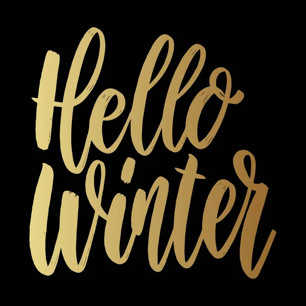 Hallo Winter. Schriftzug auf dunklem Hintergrund. Gestaltungselement für Plakat, Karte, Banner, Flyer. — Stockvektor