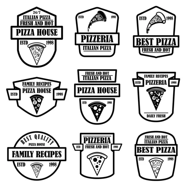 Conjunto de pizzaria, emblemas de pizzaria. Elemento de design para cartaz, logotipo, rótulo, sinal . —  Vetores de Stock