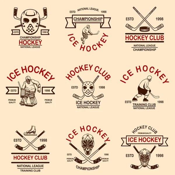 Conjunto de emblemas del club de hockey. Elemento de diseño para logo, etiqueta, signo, camiseta, póster . — Vector de stock