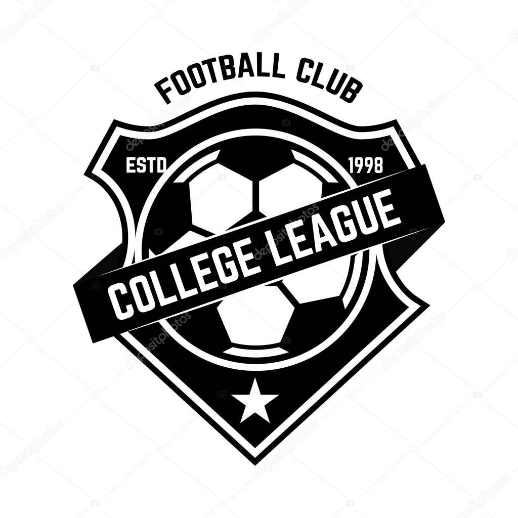 Soccer club emblem. Design element for logo, label, sign, poster. Vector illustration