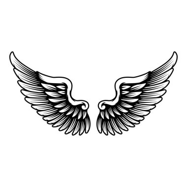 Wings in tattoo style isolated on white background. Design element for poster, t shit, card, emblem, sign, badge. Vector illustration