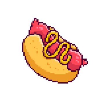 Beyaz arka planda izole edilmiş pikselli sosisli sandviç. Vektör illüstrasyonu