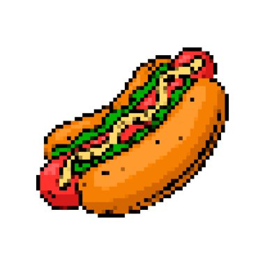 Beyaz arka planda izole edilmiş pikselli sosisli sandviç. Vektör illüstrasyonu