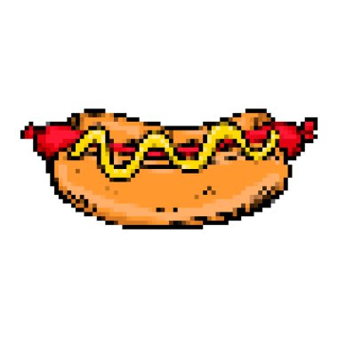 Beyaz arka planda izole edilmiş pikselli sosisli sandviç. Vektör illüstrasyonu