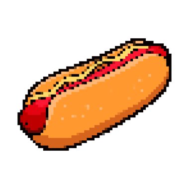 Beyaz arka planda izole edilmiş pikselli sosisli sandviç. Vektör illüstrasyonu