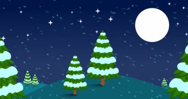 Karlı kışta Noel ağaçlarıyla dolu animasyon arkaplan