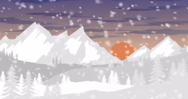 Animasyon arka plan, karlı kışta dağlar.
