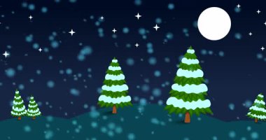 Karlı kışta Noel ağaçlarıyla dolu animasyon arkaplan