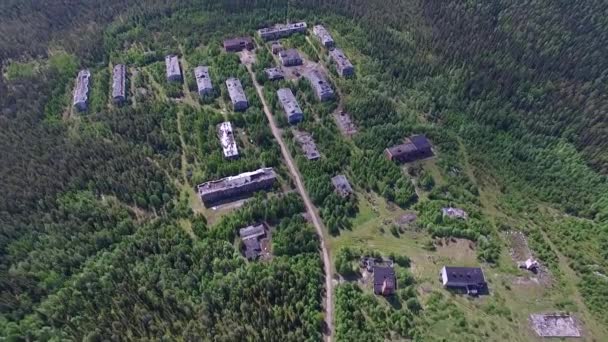 Video Taken Quadrocopter Dead Abandoned Town Wild Forest Brick Houses — Stock Video