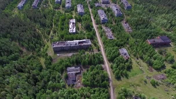 Video Taken Quadrocopter Dead Abandoned Town Wild Forest Brick Houses — Stock Video