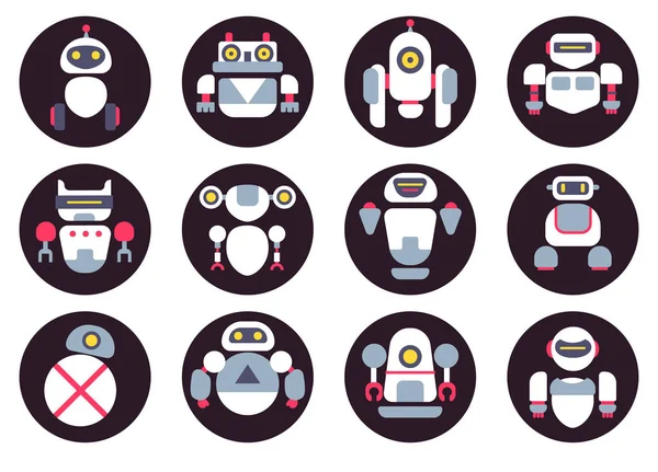 Set van twaalf schattig platte robots pictogrammen — Stockvector