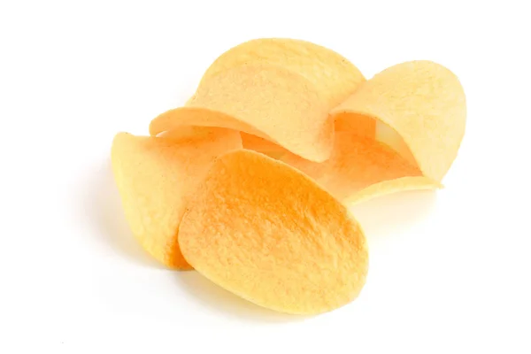 Monte de batatas fritas no fundo branco close-up — Fotografia de Stock