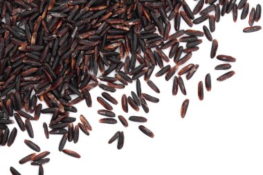 İzole kopya alanı metniniz için beyaz zemin üzerine siyah yabani pirinç. Üstten Görünüm. Düz yatıyordu