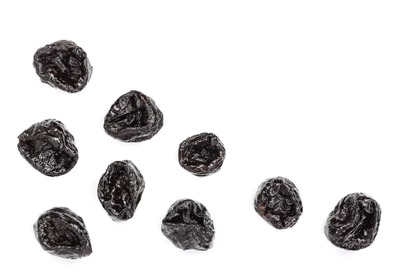 Dried plum - prunes isolated on a white background with copy space for your text. Top view. Flat lay — Stock Photo, Image