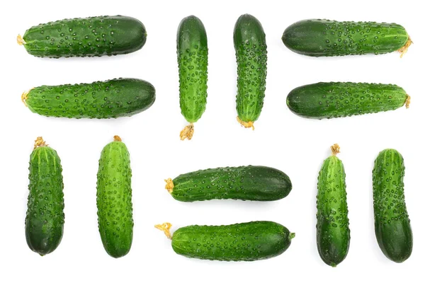 Cucumber set isolated on white background. Top view. Flat lay pattern — Stock Photo, Image